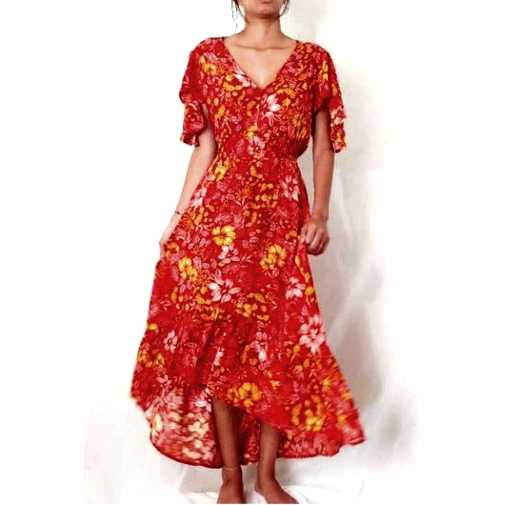 Abel The Label Floral Autumn Print Boho Maxi Dress Womens Size XS